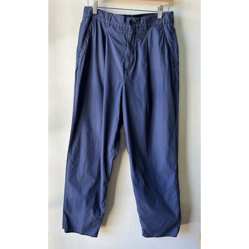 KENZO Blue Solid Pleated Trouser Pants Cotton Button Pockets Women 40